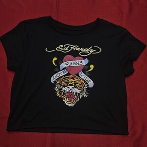 Ed‎ Hardy Tiger Heart Baby Tee Womens Size XL Y2K